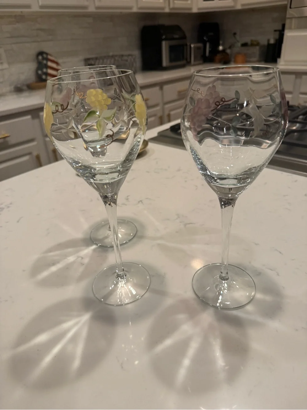 Hand Painted Grape Vine Wine Glasses Set of 3 Floral Vineyard 9” Goblets